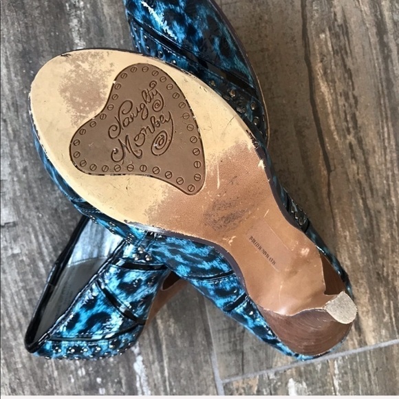 Naughty Monkey electric blue studded leopard print heels size 7 - Picture 4 of 8